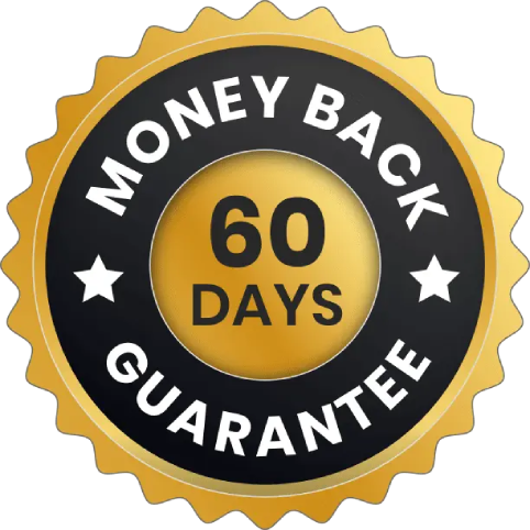 60 day money back guarantee badge shown as customer assurance policy