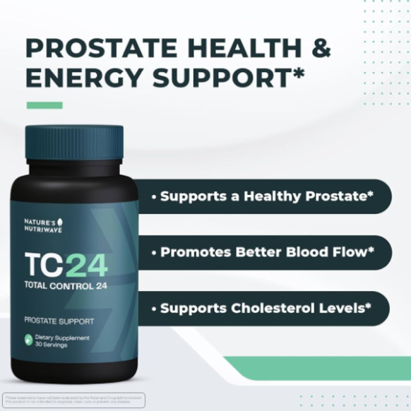 Total Control 24 natural formula showing key benefits for prostate and urinary comfort support